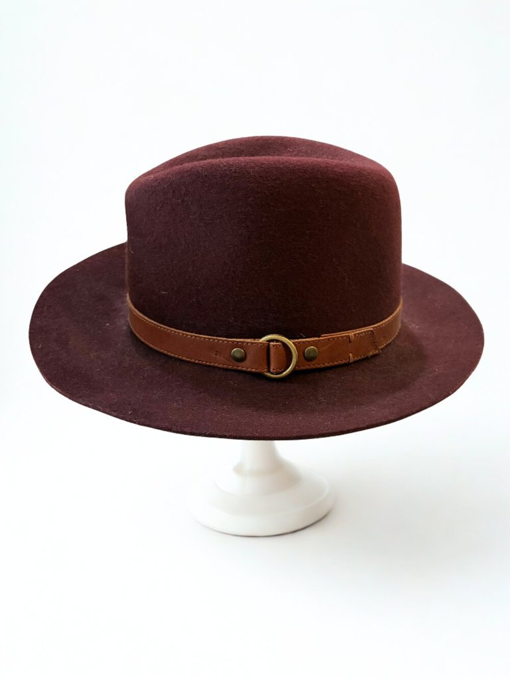 FRYE Mulberry Wool Felt Tall Crown Fedora with Leather Band Hat